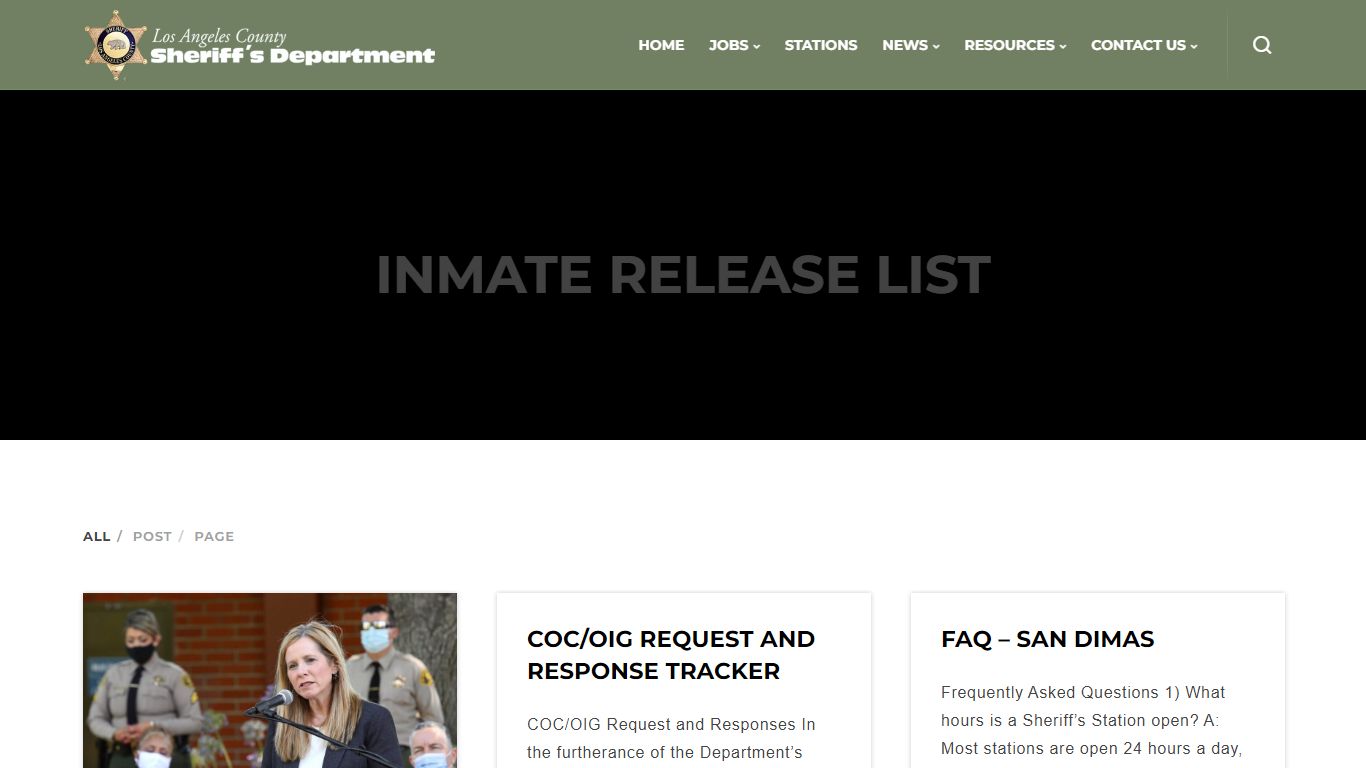 inmate release list - Los Angeles County Sheriff's Department